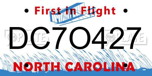 DC7O427 North Carolina License Plate