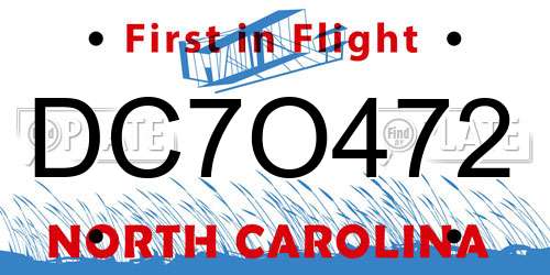 DC7O472 North Carolina License Plate