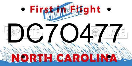DC7O477 North Carolina License Plate
