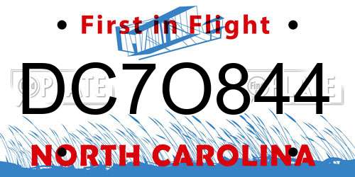 DC7O844 North Carolina License Plate