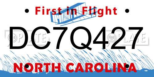 DC7Q427 North Carolina License Plate