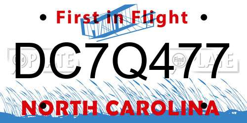 DC7Q477 North Carolina License Plate