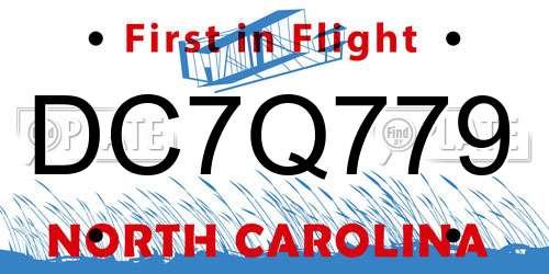 DC7Q779 North Carolina License Plate