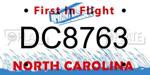 DC8763 North Carolina License Plate