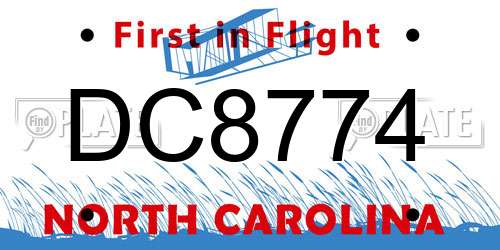DC8774 North Carolina License Plate