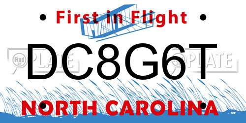 DC8G6T North Carolina License Plate