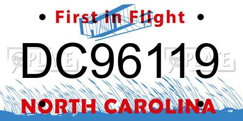 DC96119 North Carolina License Plate