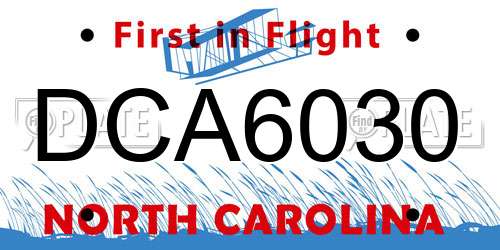 DCA6030 North Carolina License Plate