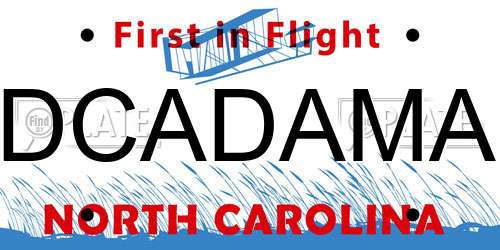 DCADAMA North Carolina License Plate