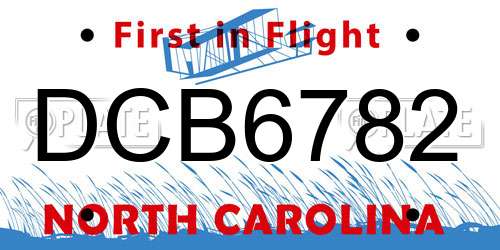 DCB6782 North Carolina License Plate