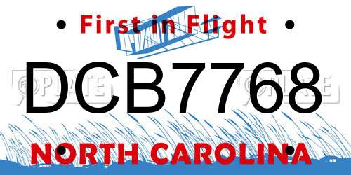DCB7768 North Carolina License Plate