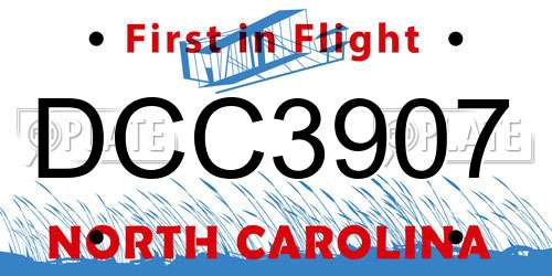 DCC3907 North Carolina License Plate