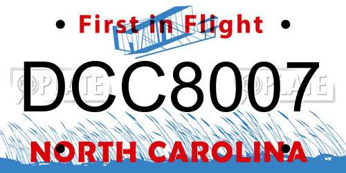 DCC8007 North Carolina License Plate