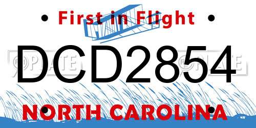 DCD2854 North Carolina License Plate