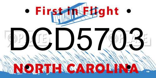 DCD5703 North Carolina License Plate