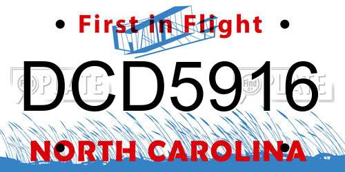DCD5916 North Carolina License Plate