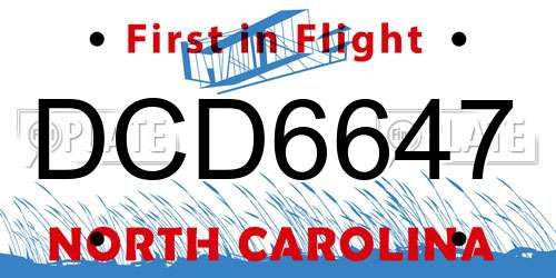 DCD6647 North Carolina License Plate