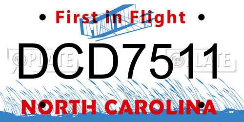 DCD7511 North Carolina License Plate