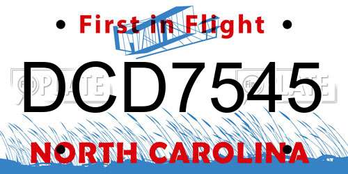DCD7545 North Carolina License Plate