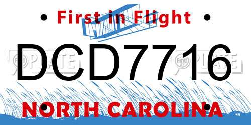 DCD7716 North Carolina License Plate