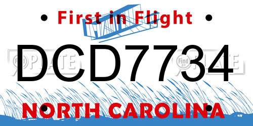 DCD7734 North Carolina License Plate