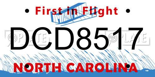 DCD8517 North Carolina License Plate
