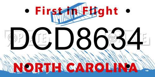 DCD8634 North Carolina License Plate