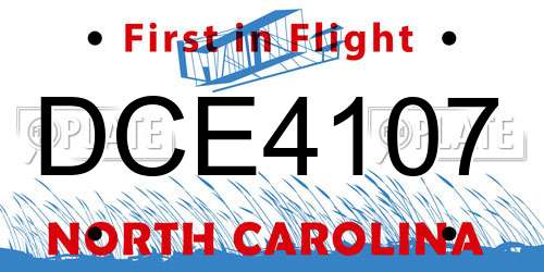 DCE4107 North Carolina License Plate