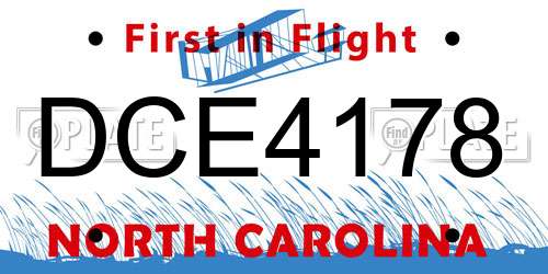 DCE4178 North Carolina License Plate