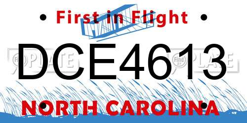 DCE4613 North Carolina License Plate