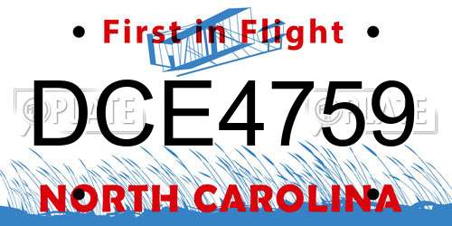 DCE4759 North Carolina License Plate