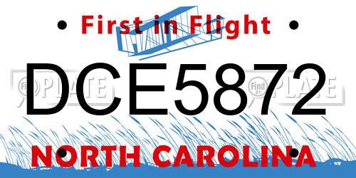 DCE5872 North Carolina License Plate