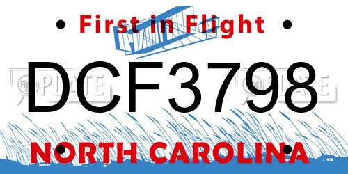 DCF3798 North Carolina License Plate