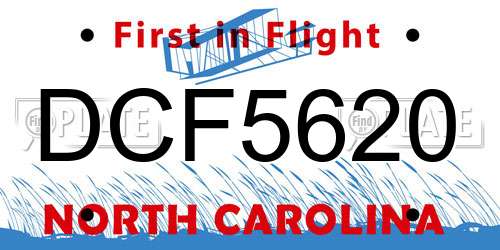 DCF5620 North Carolina License Plate