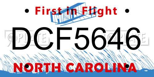 DCF5646 North Carolina License Plate