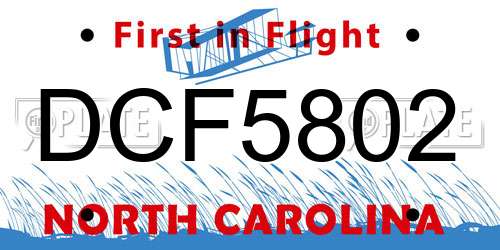 DCF5802 North Carolina License Plate