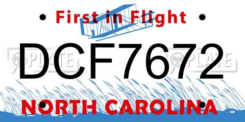 DCF7672 North Carolina License Plate