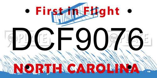 DCF9076 North Carolina License Plate