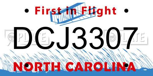 DCJ3307 North Carolina License Plate