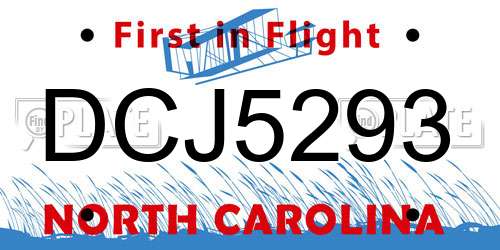 DCJ5293 North Carolina License Plate