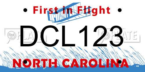 DCL123 North Carolina License Plate