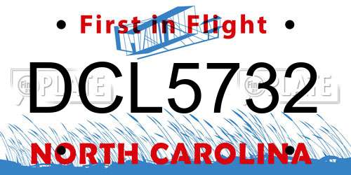 DCL5732 North Carolina License Plate