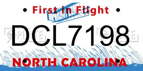 DCL7198 North Carolina License Plate