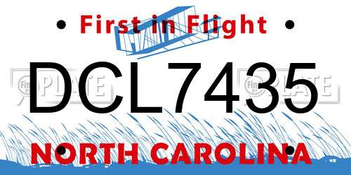 DCL7435 North Carolina License Plate