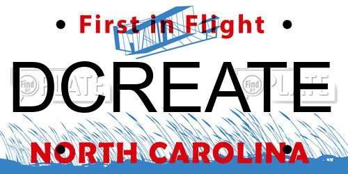 DCREATE North Carolina License Plate