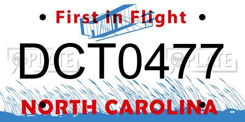 DCT0477 North Carolina License Plate