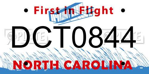 DCT0844 North Carolina License Plate