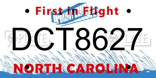 DCT8627 North Carolina License Plate