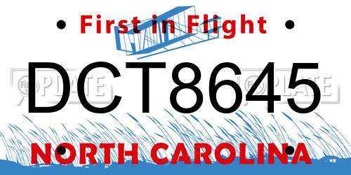 DCT8645 North Carolina License Plate