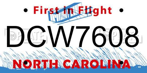 DCW7608 North Carolina License Plate